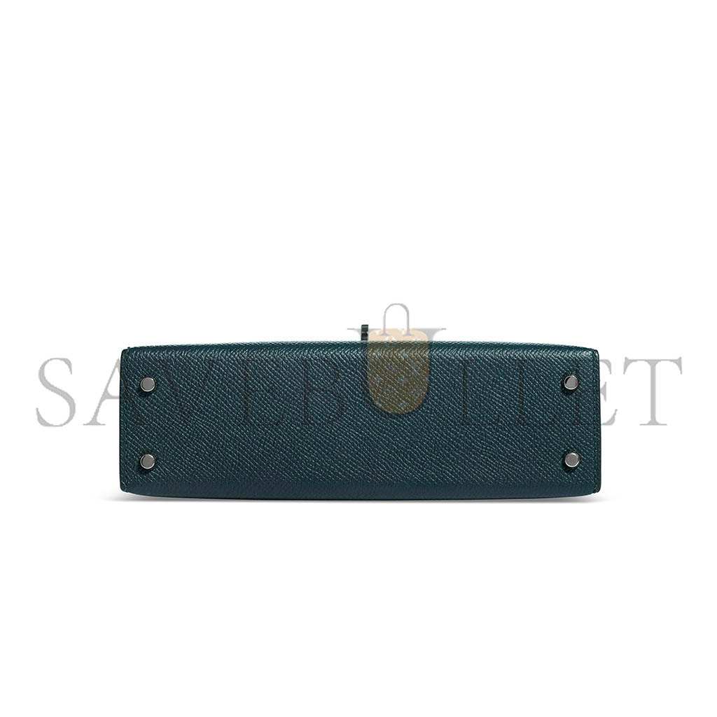 HERMÈS MASTER MINI KELLY IIEPSOM DUCK BLUE WITH PALLADIUM HARDWARE (19*12*5.5cm) 